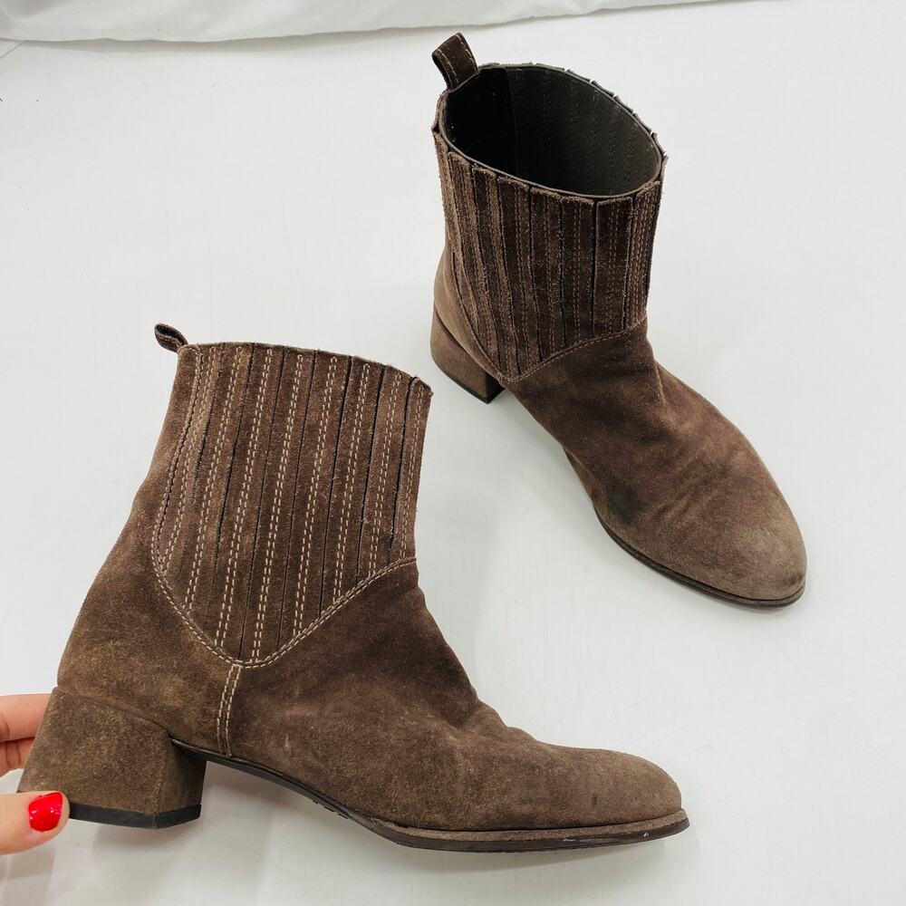 Stuart Weitzman slash suede ankle booties